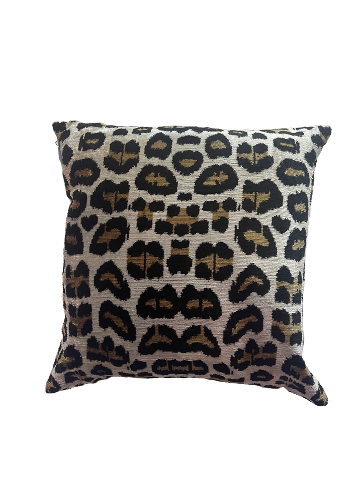 Silk velvet leopard patterned square throw pillow