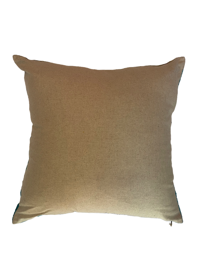 Graphic turquoise and cream silk velvet throw pillow