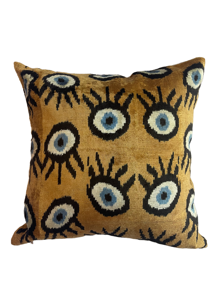 Evil Eye 100% silk velvet square throw pillow