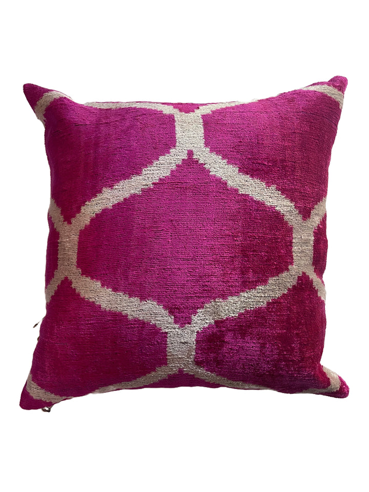 Hot pink graphic 100% silk velvet throw pillow