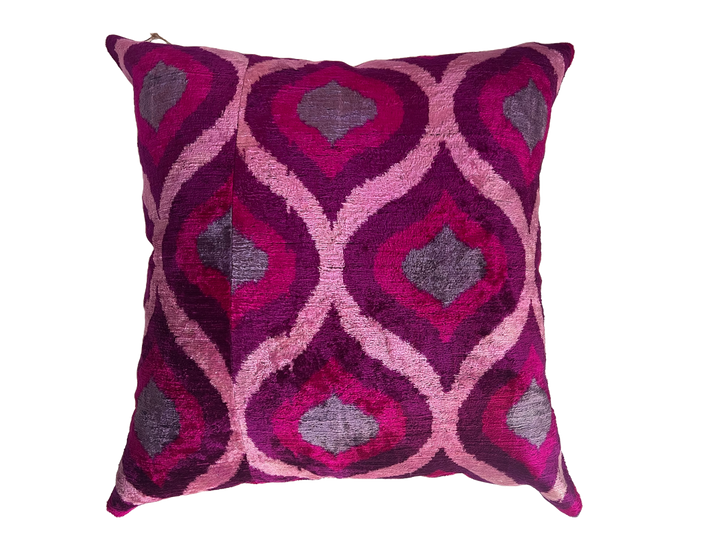 Hot pink and fuchsia 100% silk velvet throw pillow