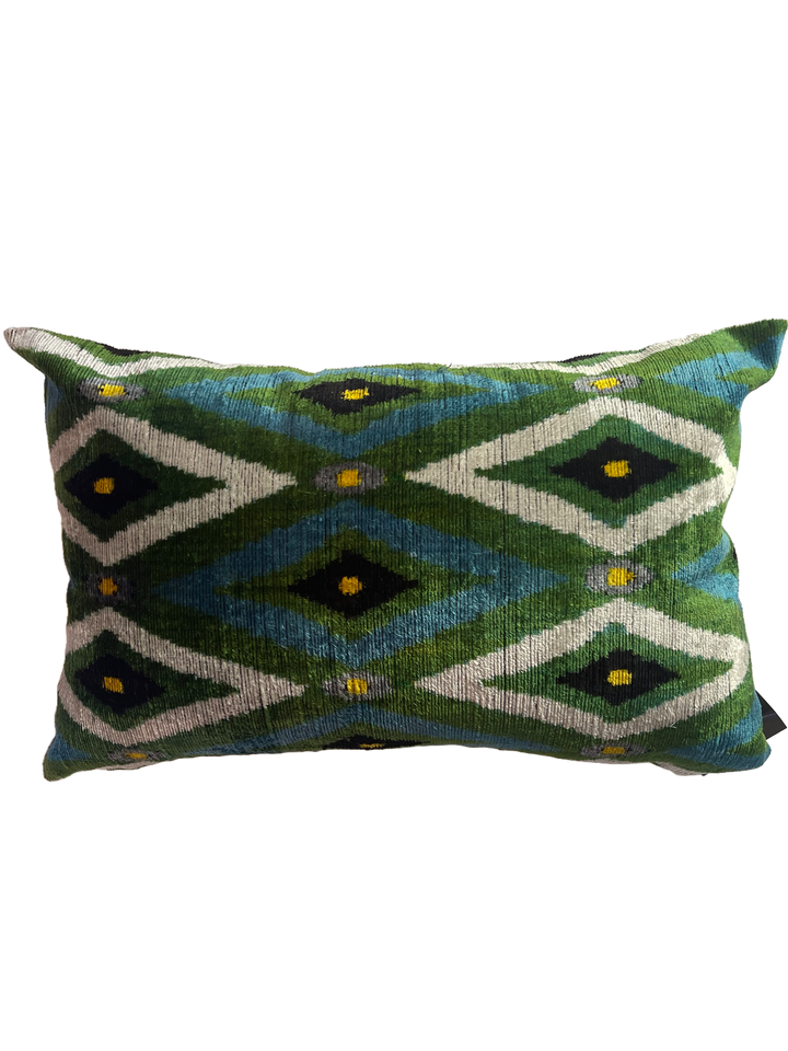 Emerald Green and blue 100% silk velvet lumbar throw pillow