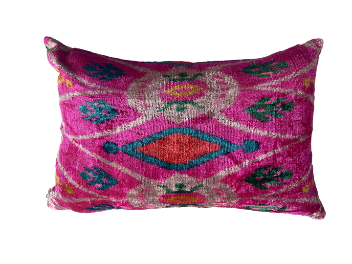 Hot pink graphic 100% silk velvet lumbar throw pillow