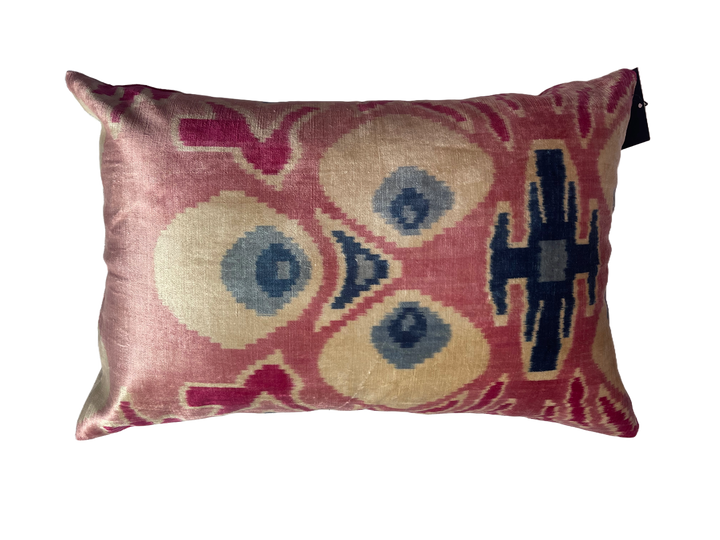 Pink and plush 100% silk velvet Boho styled lumbar pillow