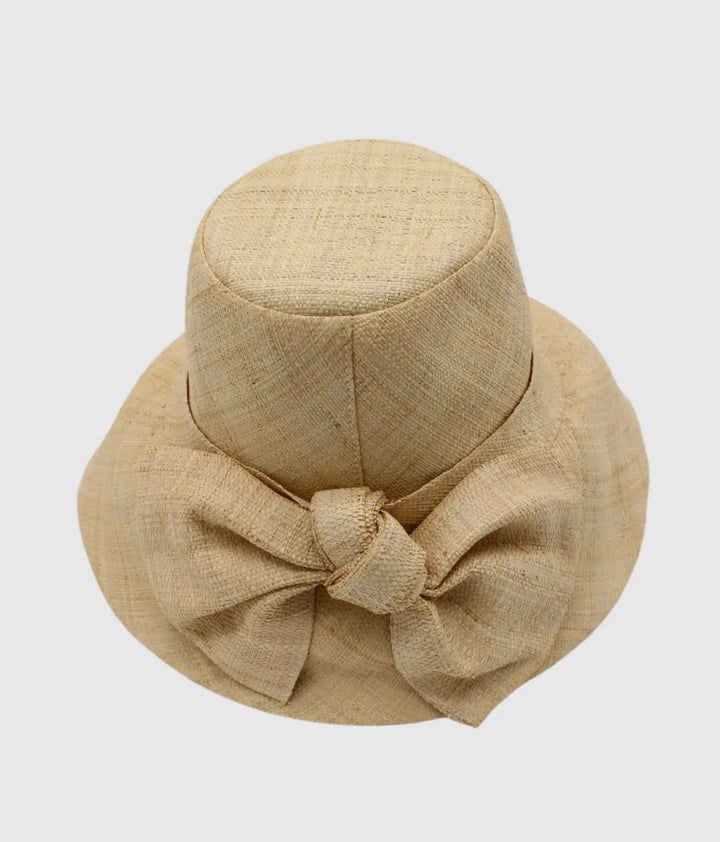 Brim Bucket Straw Hat with bow and 3" Brim-Natural