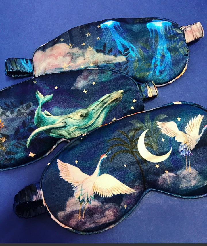 Luxurious hand painted 100% silk satin eye mask- Wonderous design