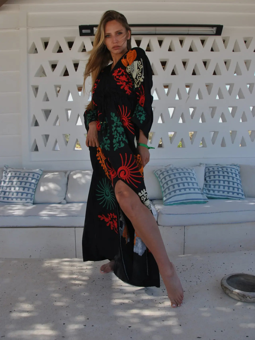 Boho Styled Black Embroidered Kaftan