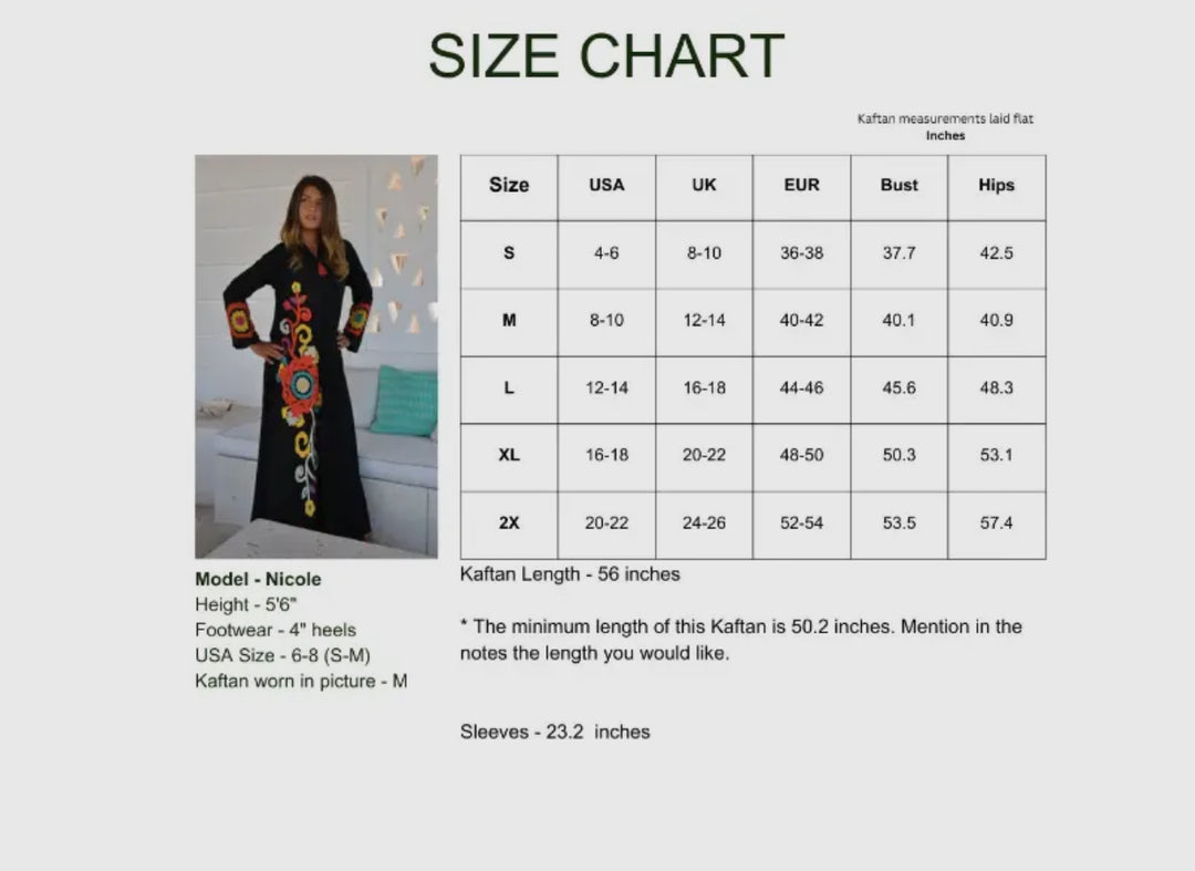 Boho Styled Embroidered Kaftan Maxi dress-Black