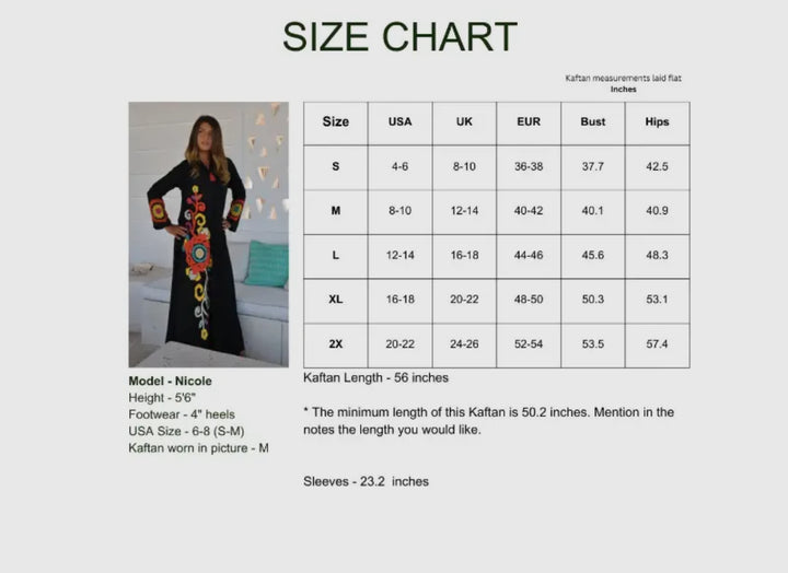 Boho Styled Embroidered Kaftan Maxi dress-Black