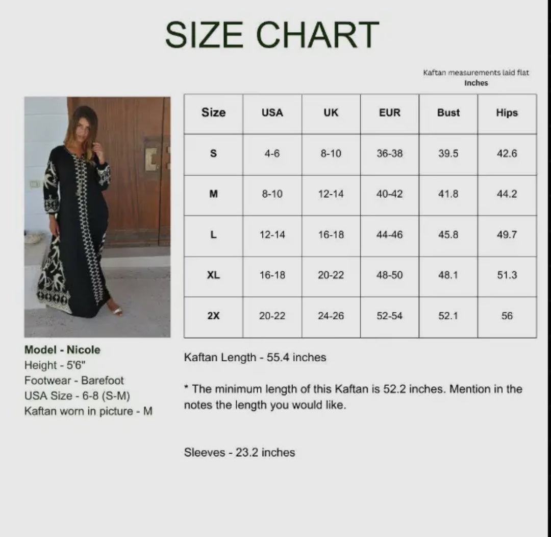 Kaftan Maxi Dress with Embroidered Swallows-Black and Cream
