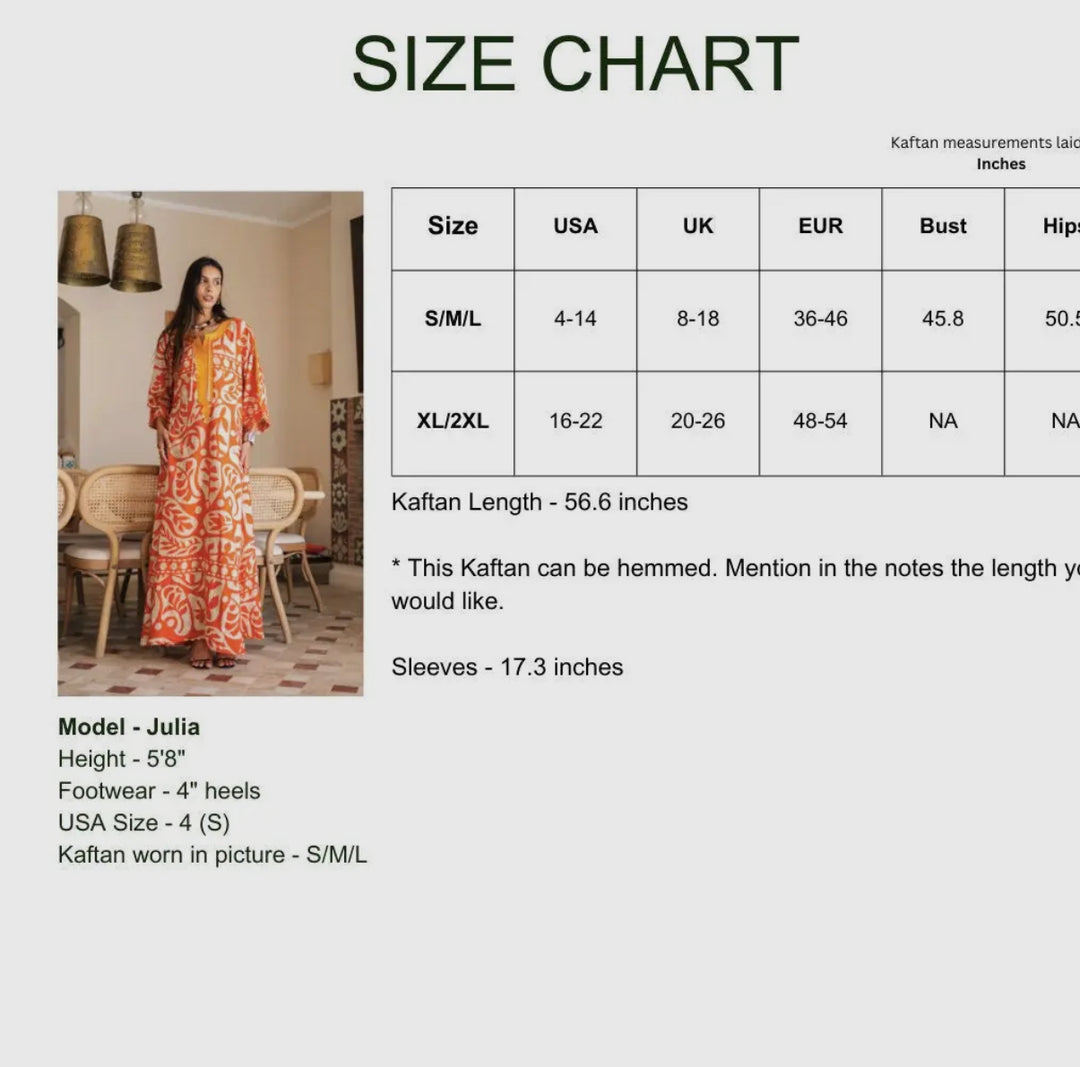 Kaftan Maxi Dress-Boho Styled graphic pattern-Orange/White