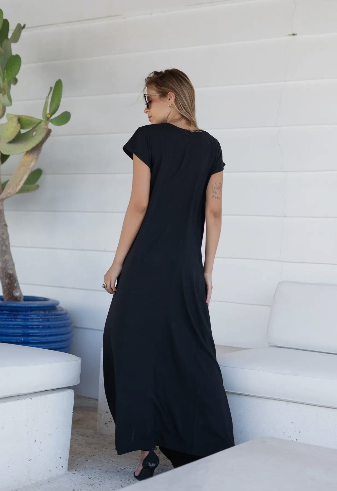 Black Embroidered Kaftan Maxi Dress