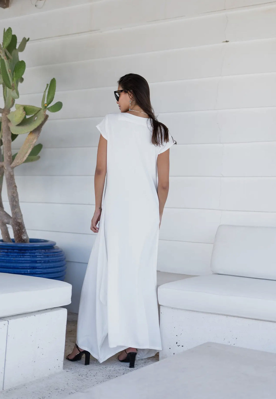 Embroidered White Kaftan Maxi Dress