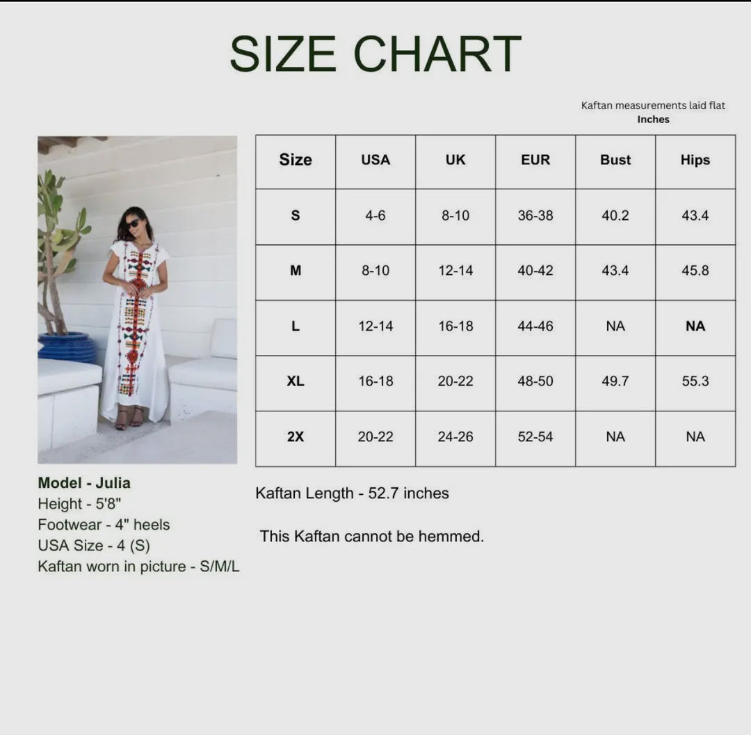 Embroidered White Kaftan Maxi Dress