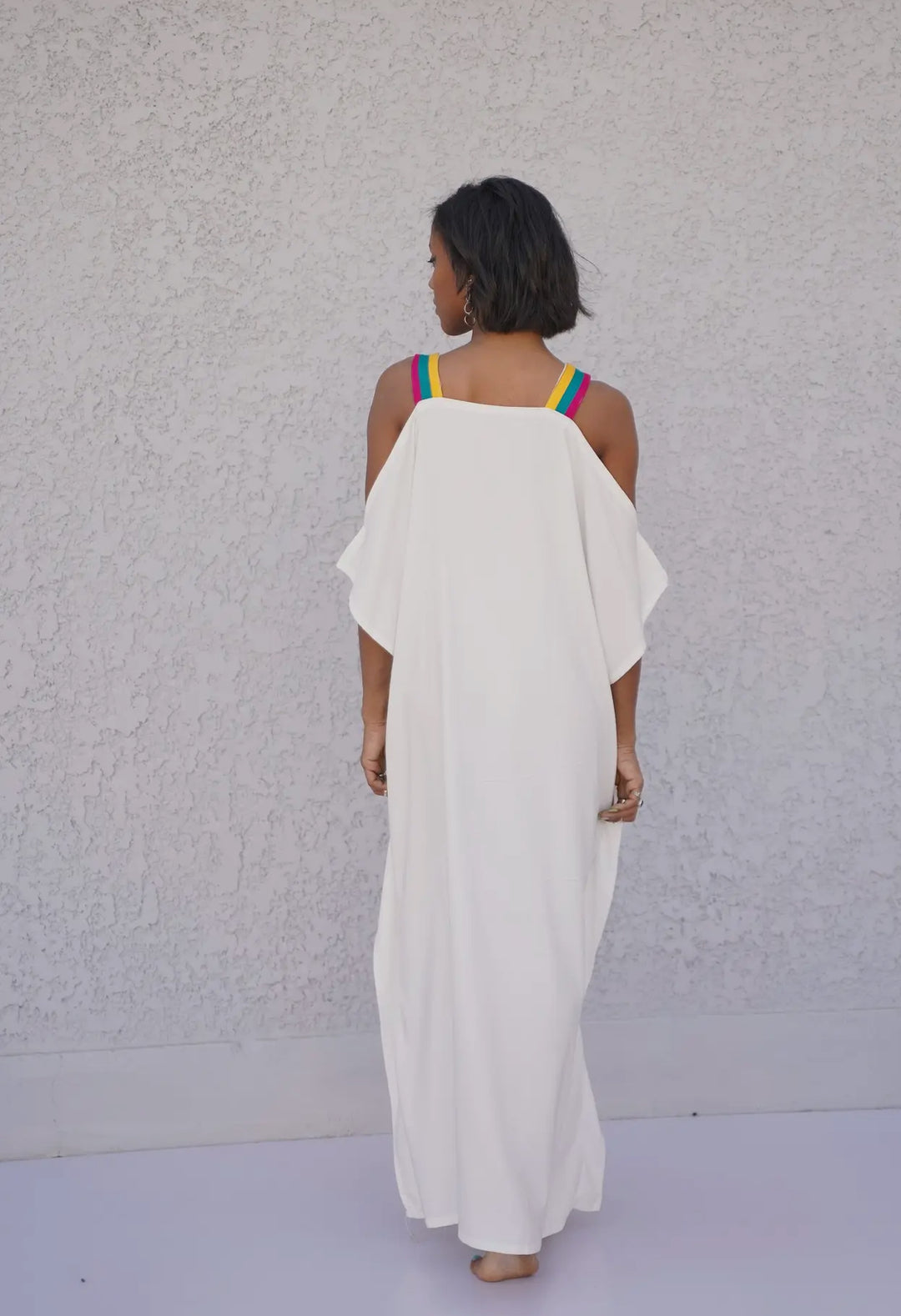 Boho Styled Embroidered Kaftan Dress-White