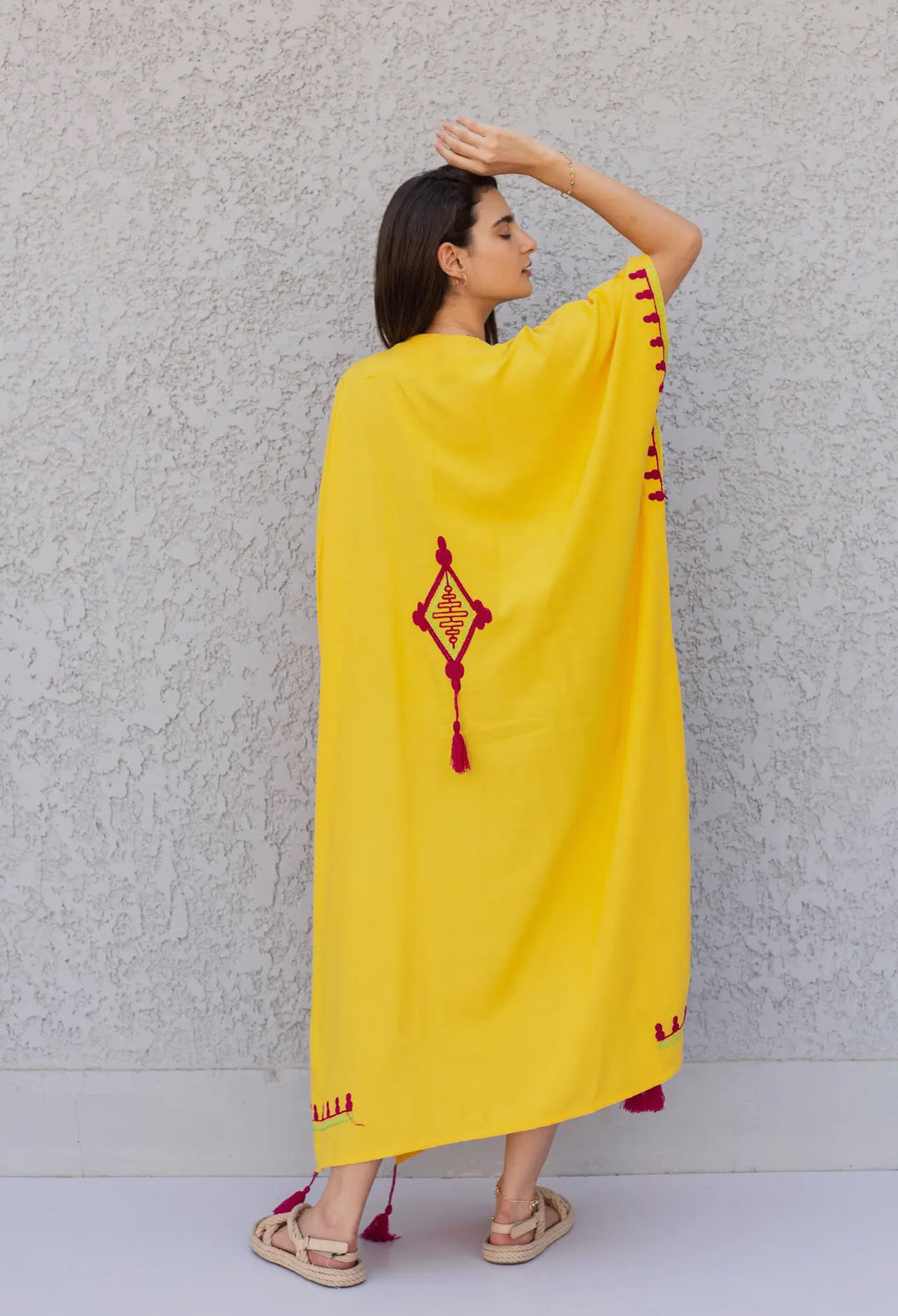 Yellow Embroidered Kaftan Dress
