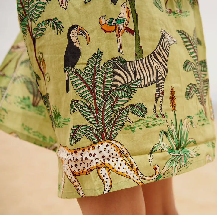 Cotton Kimono Robe (Long)-Green Jungle