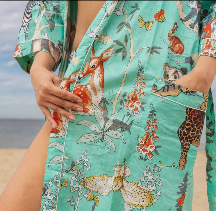 Cotton Kimono Robe-Sea Glass