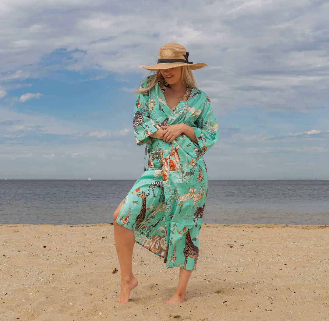 Cotton Kimono Robe-Sea Glass