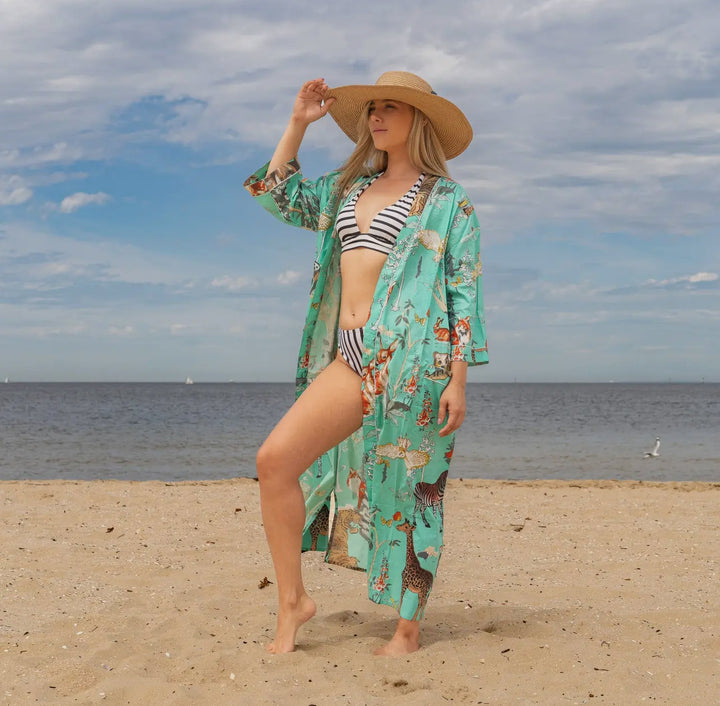 Cotton Kimono Robe-Sea Glass
