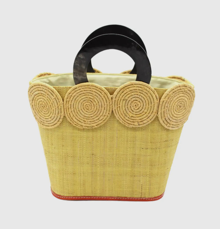 Tazi Disc Straw Bucket Handbag with Horn Handles