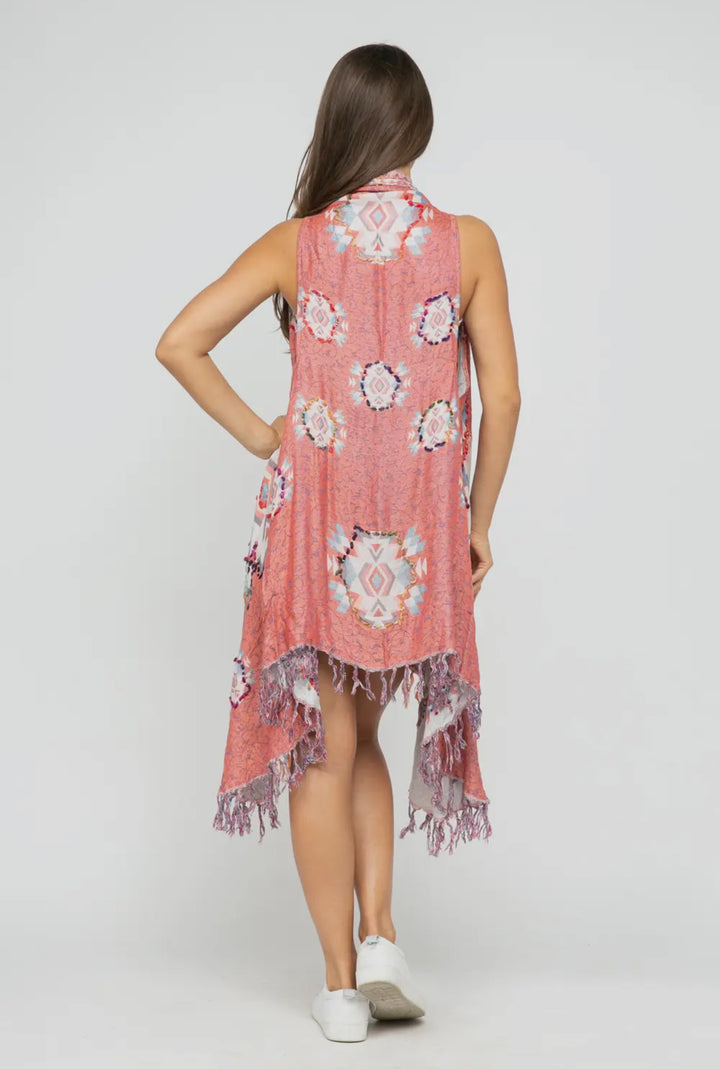 Boho styled embroidered tunic-pink ethnic