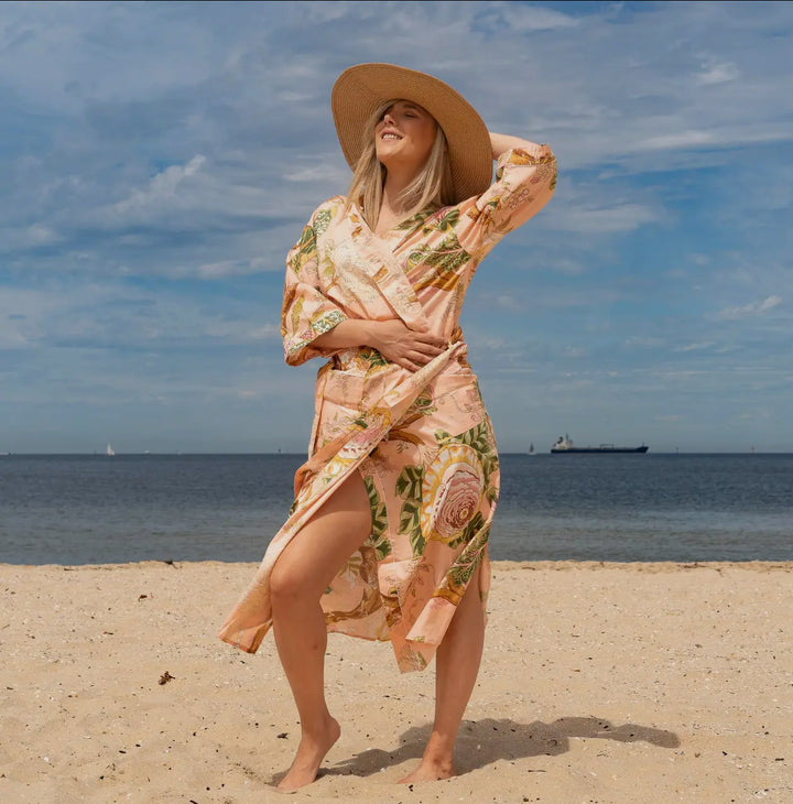 Cotton Kimono Robe-Tree of Life-Blush