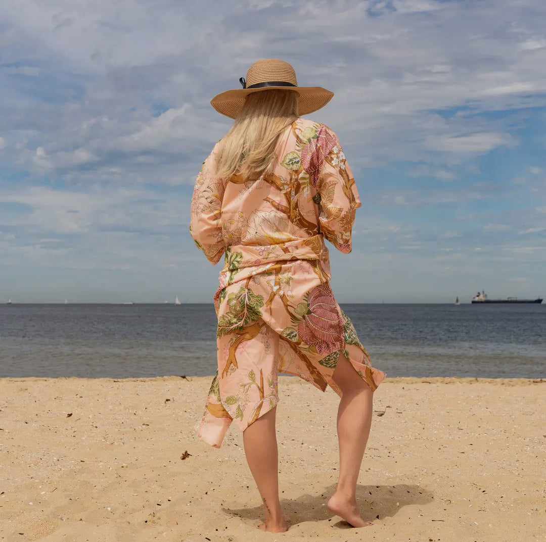 Cotton Kimono Robe-Tree of Life-Blush