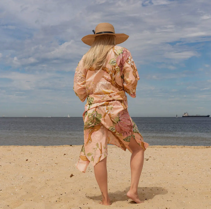 Cotton Kimono Robe-Tree of Life-Blush