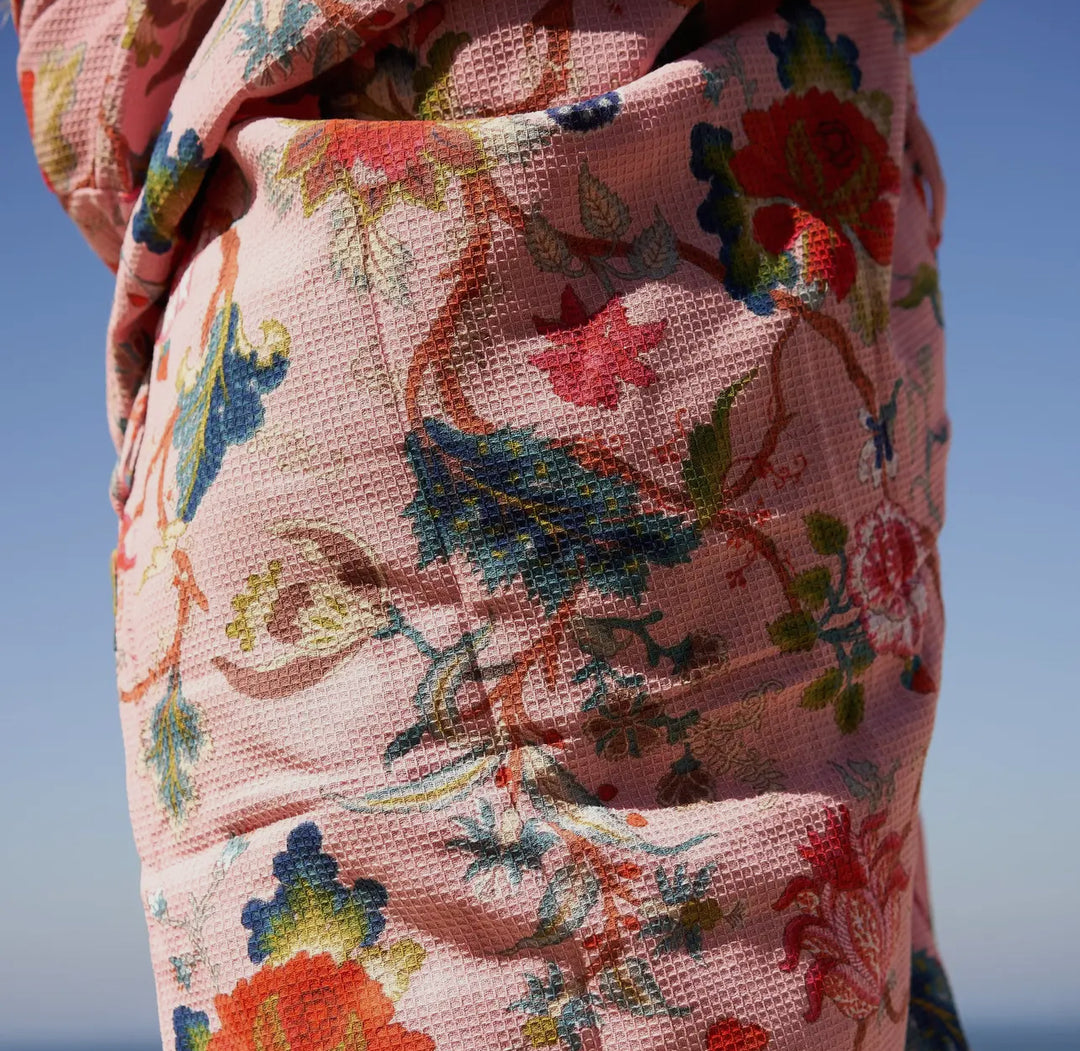 Cotton Waffle Weave Kimono Robe-Pink Jacobean