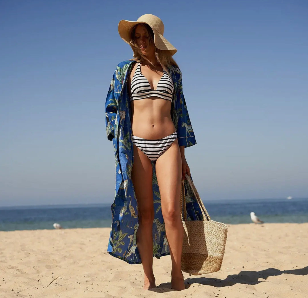 Cotton Kimono Robe-Jungle Chic-Royal Blue