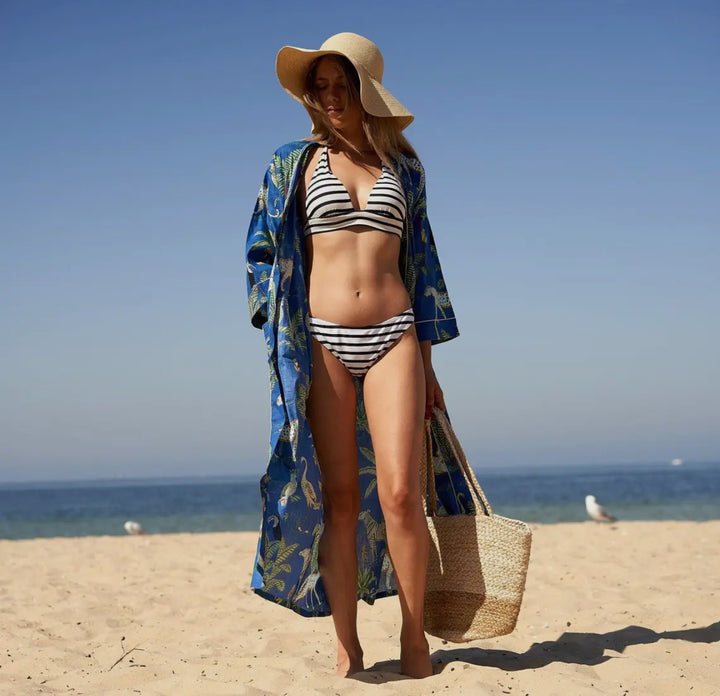 Cotton Kimono Robe-Jungle Chic-Royal Blue