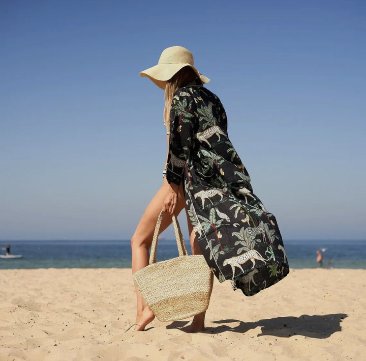 Cotton Kimono Robe-Midnight Jungle