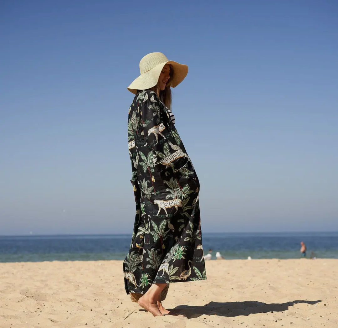 Cotton Kimono Robe-Midnight Jungle