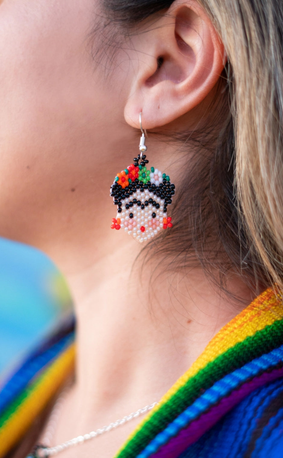 Frida Kahlo seed beaded earrings