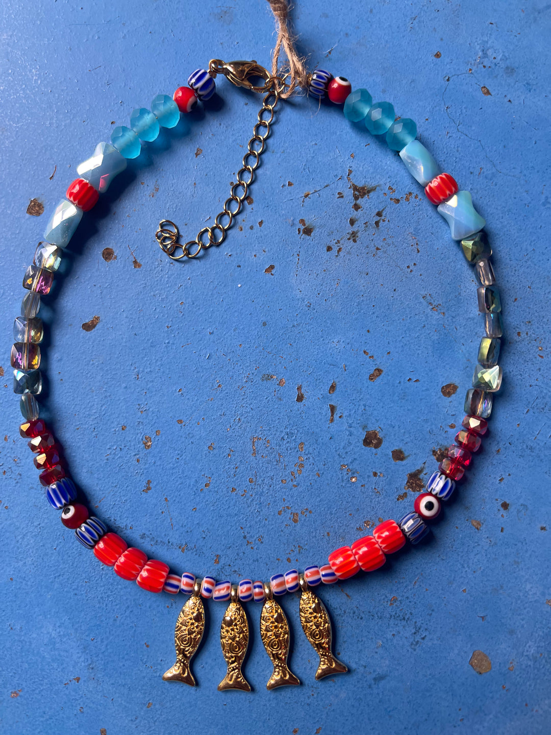 Gold plated Fish with glass/crystal beaded necklace