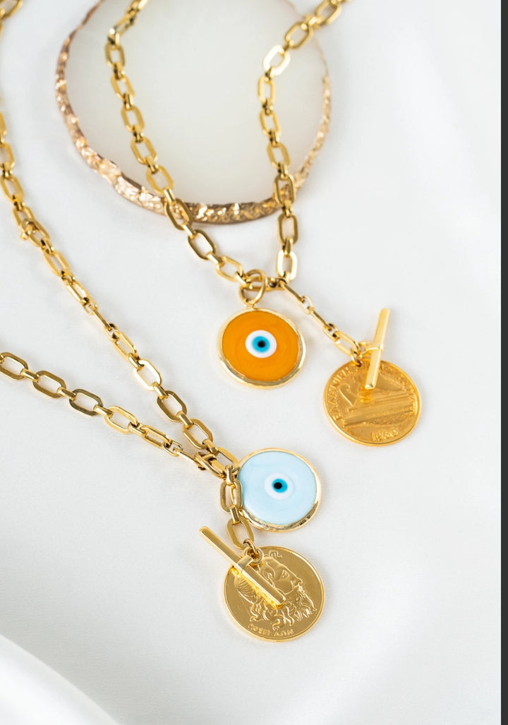 Orange long evil eye necklace