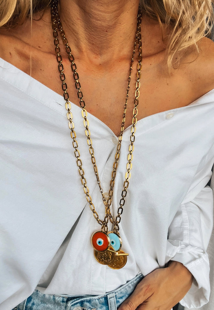 Orange long evil eye necklace