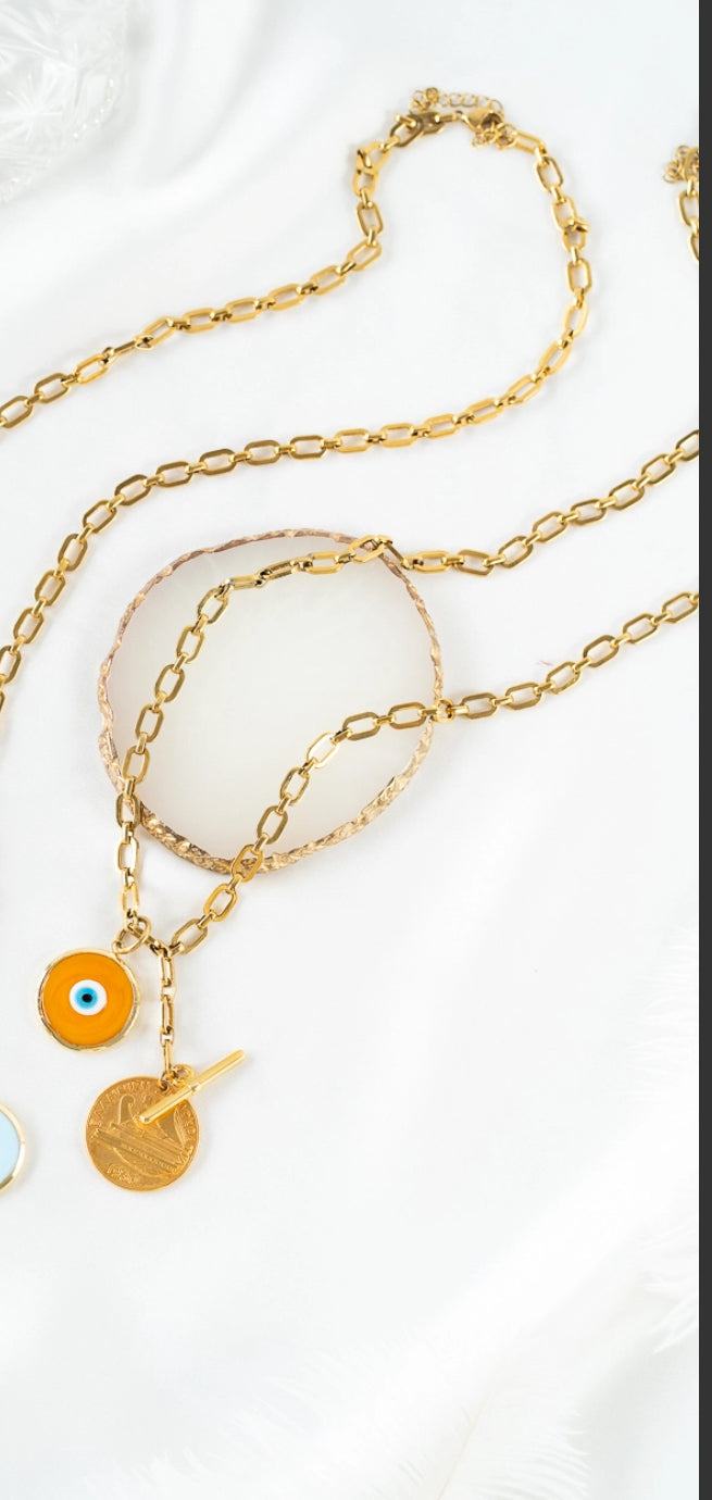 Orange long evil eye necklace