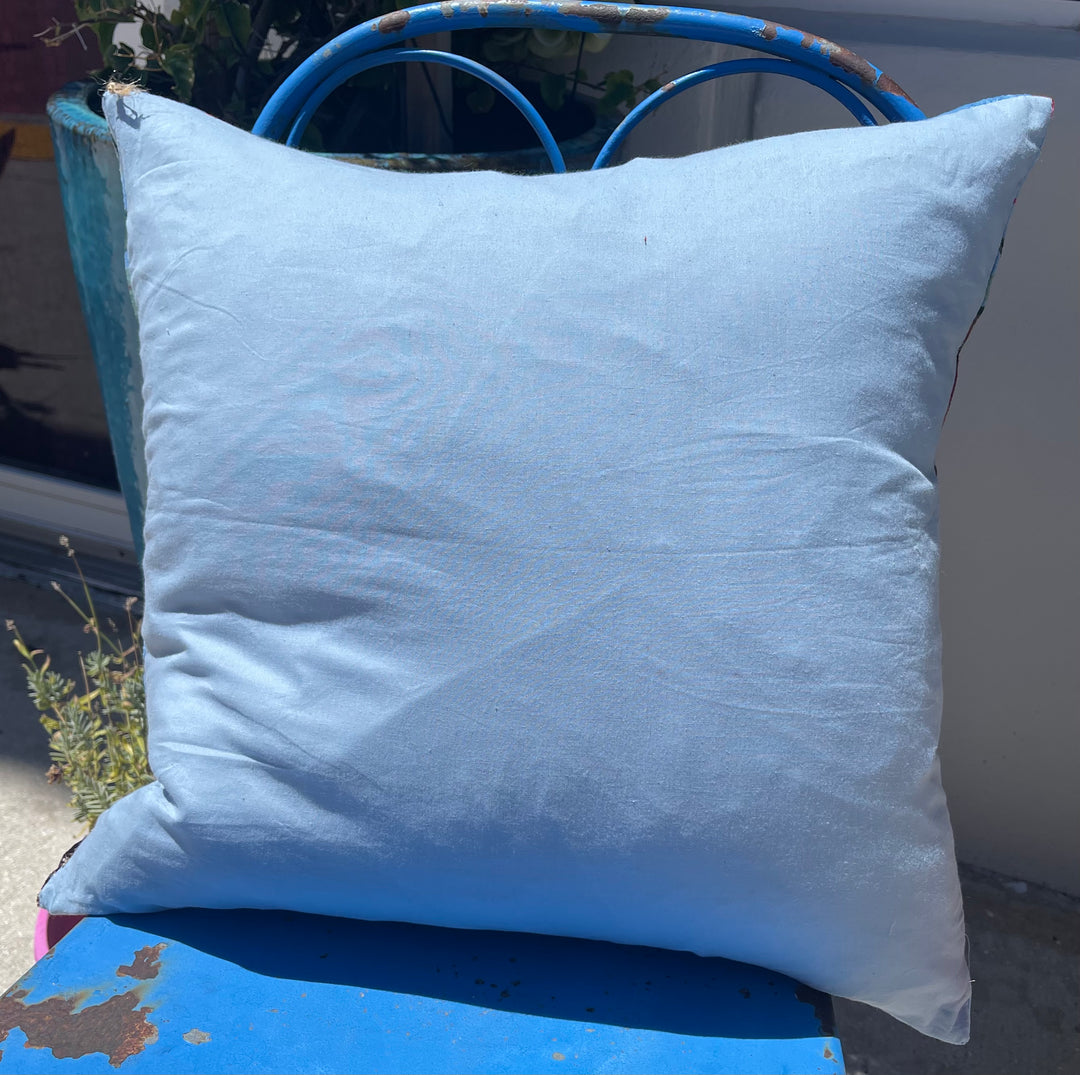 Floral Printed Cotton Velvet Boho Style Throw Pillow-Sky