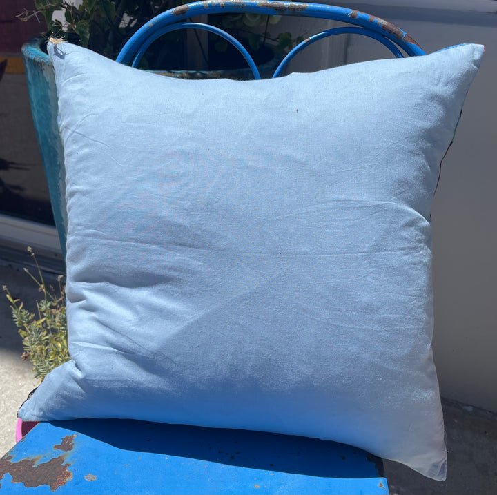Floral Printed Cotton Velvet Boho Style Throw Pillow-Sky