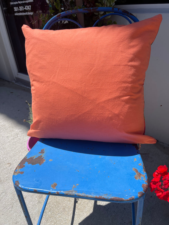 Floral Printed Cotton Velvet Boho Style Throw Pillow-Orange