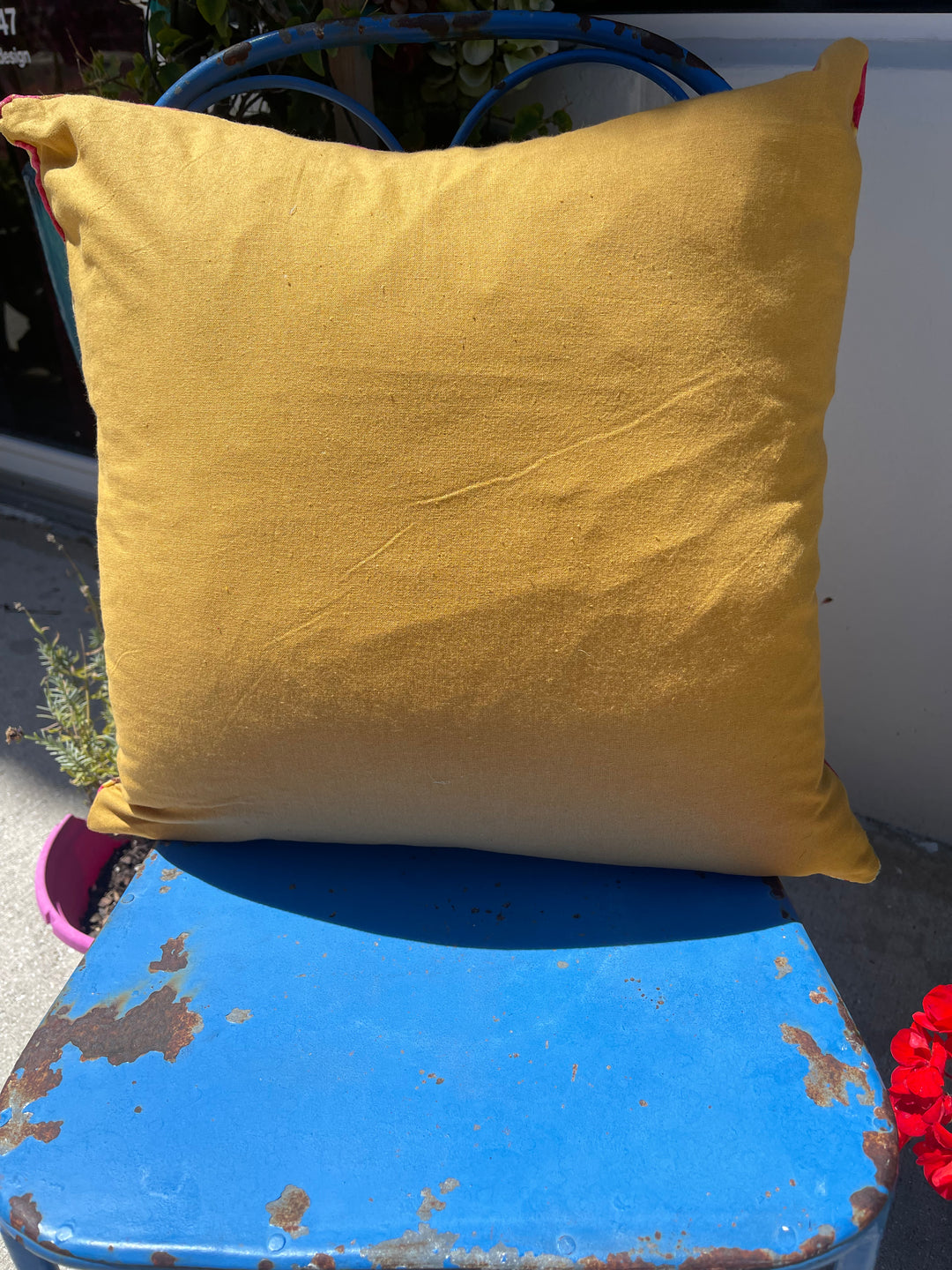 Floral Printed Cotton Velvet Boho Styled Throw Pillow-Mustard