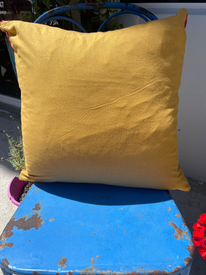 Floral Printed Cotton Velvet Boho Styled Throw Pillow-Mustard