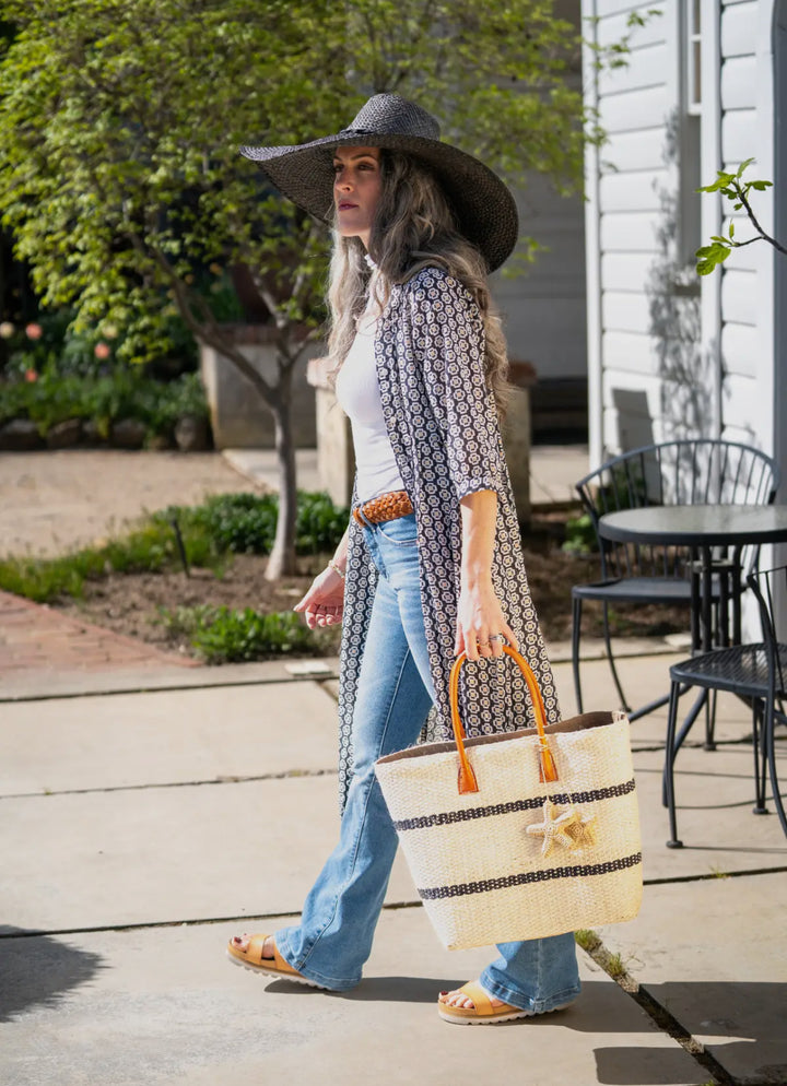 Sisal Basket Bag with Starfish Charm-Natural