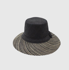 Two Toned Melange Straw Hat with 3" Brim-Black/white