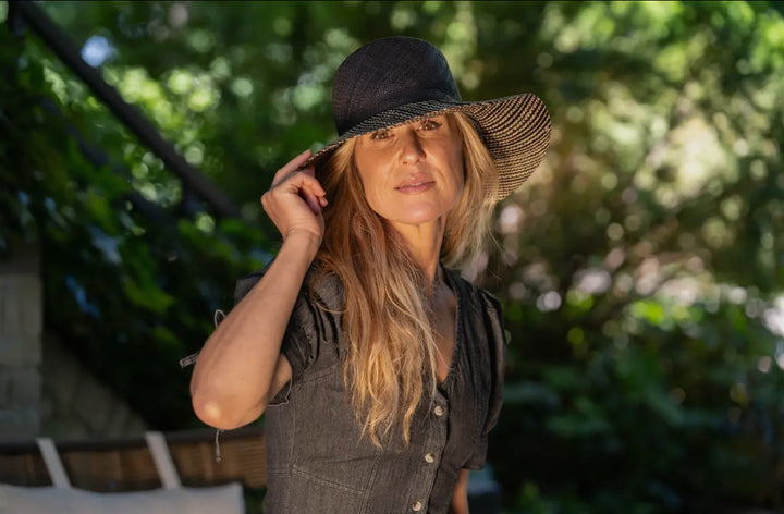 Two Toned Melange Straw Hat with 3" Brim-Black/white