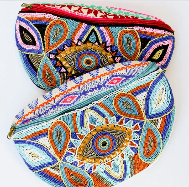 Evil eye beaded fanny pack-blue/orange