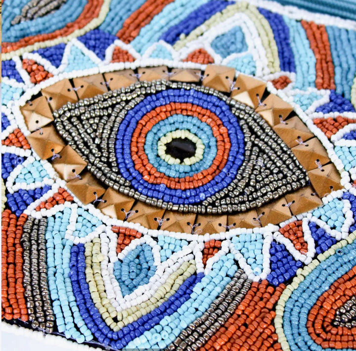 Evil eye beaded fanny pack-blue/orange