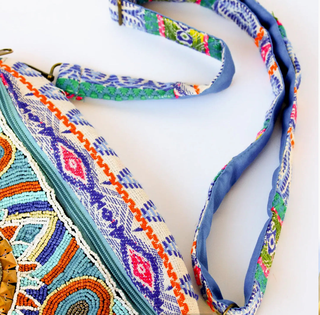 Evil eye beaded fanny pack-blue/orange